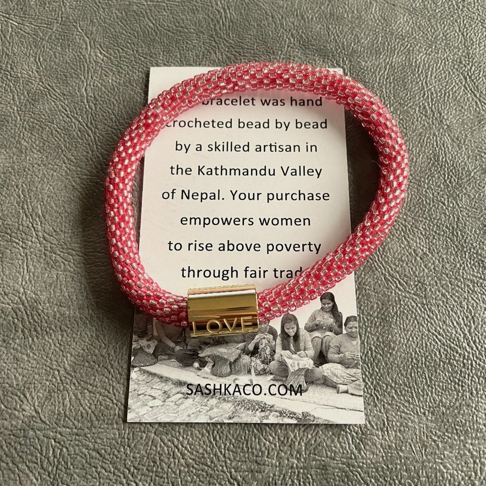 Sashkaco Pink Love Charm Bracelet